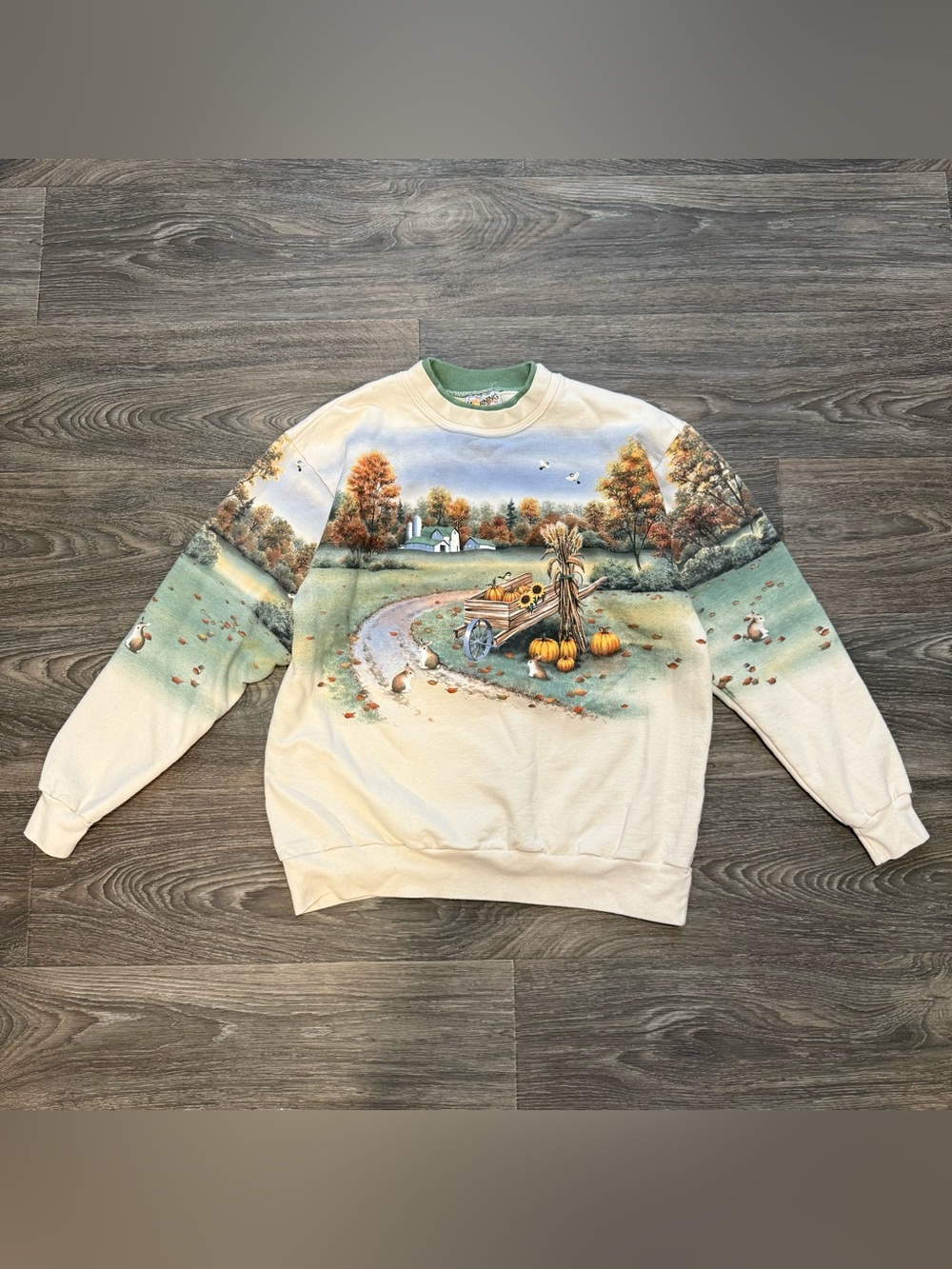 vintage 90’s morning sun cotton blend autumn farm scene crewneck sweatshirt